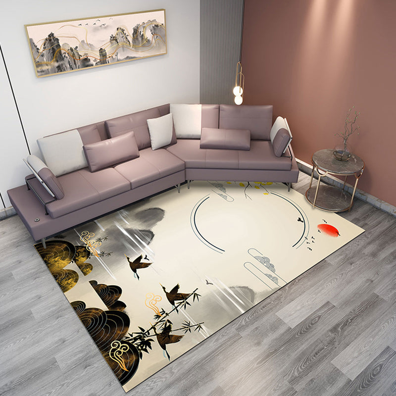 BowLift | Classic Mountain Landscape Rug Multicolored Chinese Rug Synthetic Stain Resistant Washable Non-Slip Rug for Deco