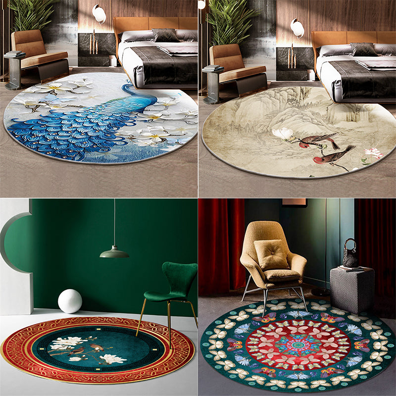 BowLift | Classic Flower and Bird Carpet Multicolor Chinese Carpet Synthetic Non-Slip Back Stain-Resistant Carpet for Deco