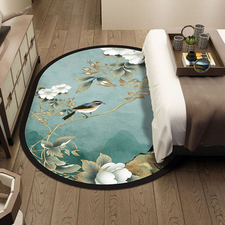 BowLift | Multi-Color Chinoiserie Area Rug Synthetic Flower and Bird Print Rug Non-Slip Back Pet-Friendly Rug for Bedroom