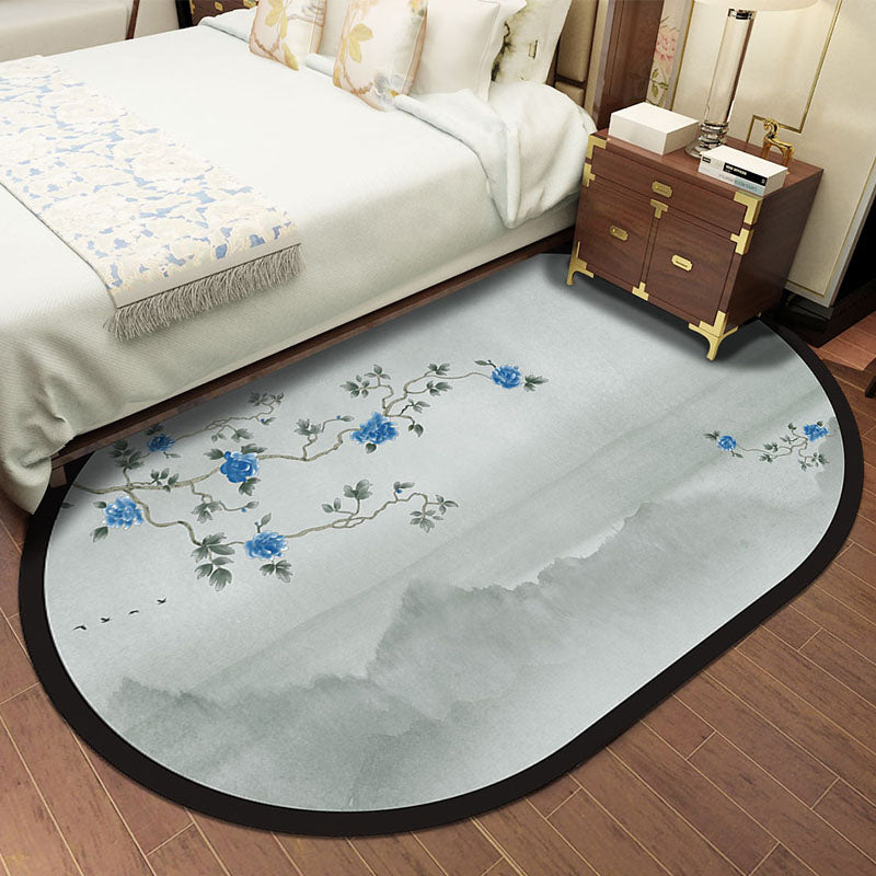 BowLift | Multi-Color Chinoiserie Area Rug Synthetic Flower and Bird Print Rug Non-Slip Back Pet-Friendly Rug for Bedroom