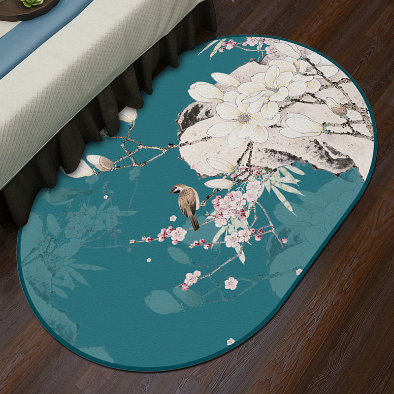 BowLift | Multi-Color Chinoiserie Area Rug Synthetic Flower and Bird Print Rug Non-Slip Back Pet-Friendly Rug for Bedroom