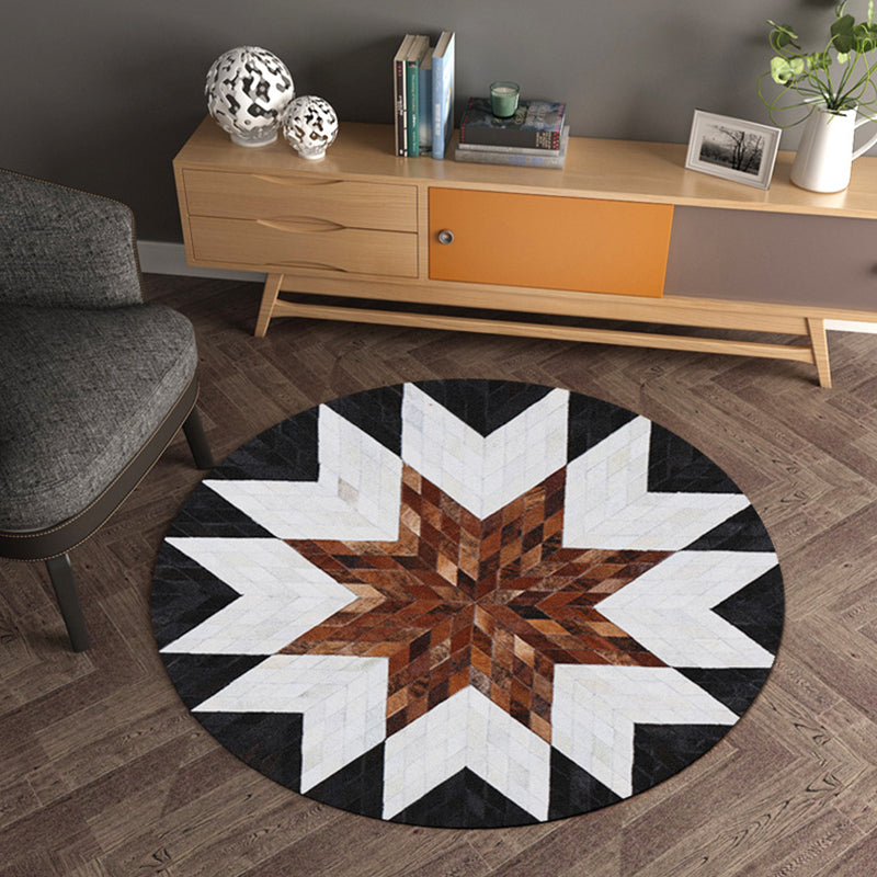 Multicolor Wood Look Geometric Carpet Cowhide Modern Carpet Stain Resistant Non-Slip Back Carpet for Home | Bowlift