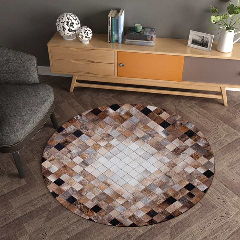 Multicolor Wood Look Geometric Carpet Cowhide Modern Carpet Stain Resistant Non-Slip Back Carpet for Home | Bowlift
