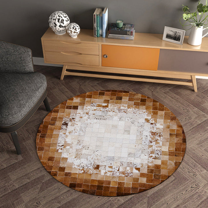 Multicolor Wood Look Geometric Carpet Cowhide Modern Carpet Stain Resistant Non-Slip Back Carpet for Home | Bowlift