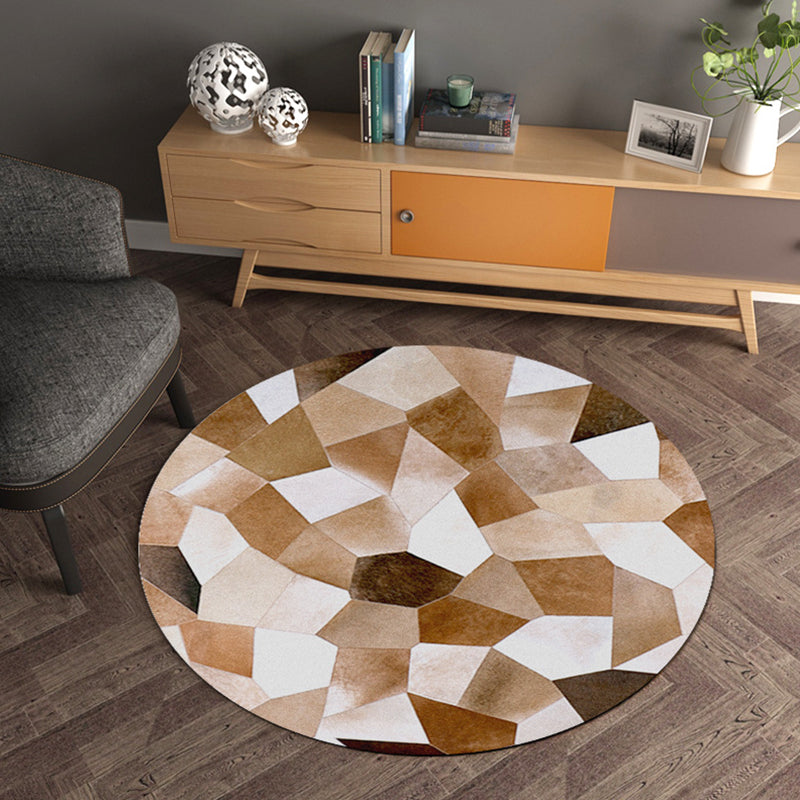 Multicolor Wood Look Geometric Carpet Cowhide Modern Carpet Stain Resistant Non-Slip Back Carpet for Home | Bowlift