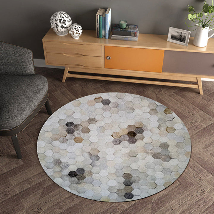 Multicolor Wood Look Geometric Carpet Cowhide Modern Carpet Stain Resistant Non-Slip Back Carpet for Home | Bowlift