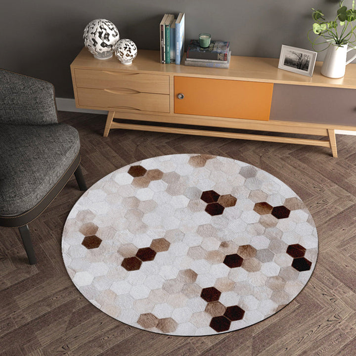 Multicolor Wood Look Geometric Carpet Cowhide Modern Carpet Stain Resistant Non-Slip Back Carpet for Home | Bowlift