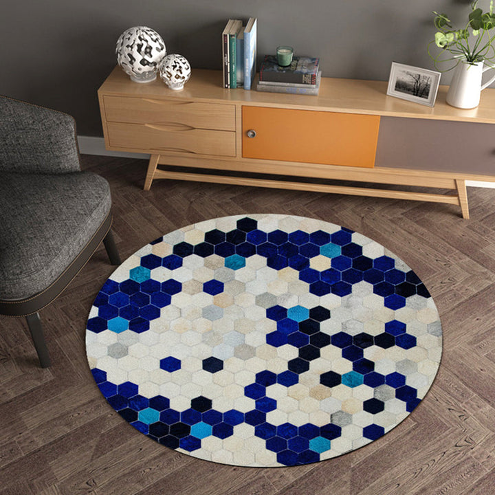 Multicolor Wood Look Geometric Carpet Cowhide Modern Carpet Stain Resistant Non-Slip Back Carpet for Home | Bowlift