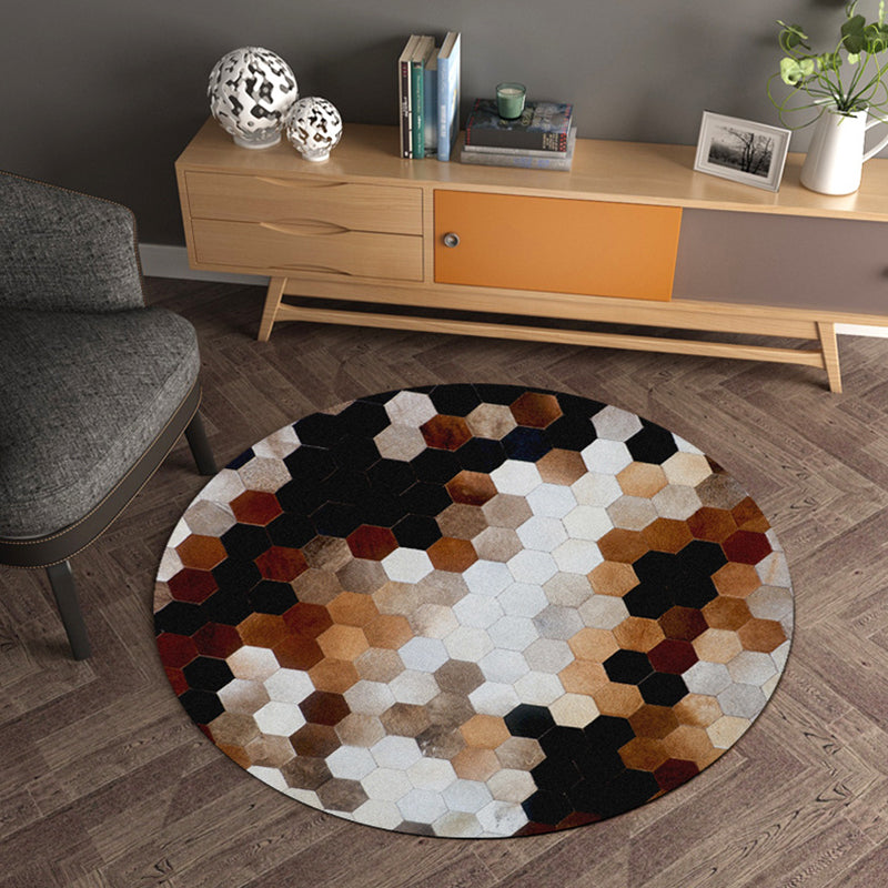 Multicolor Wood Look Geometric Carpet Cowhide Modern Carpet Stain Resistant Non-Slip Back Carpet for Home | Bowlift