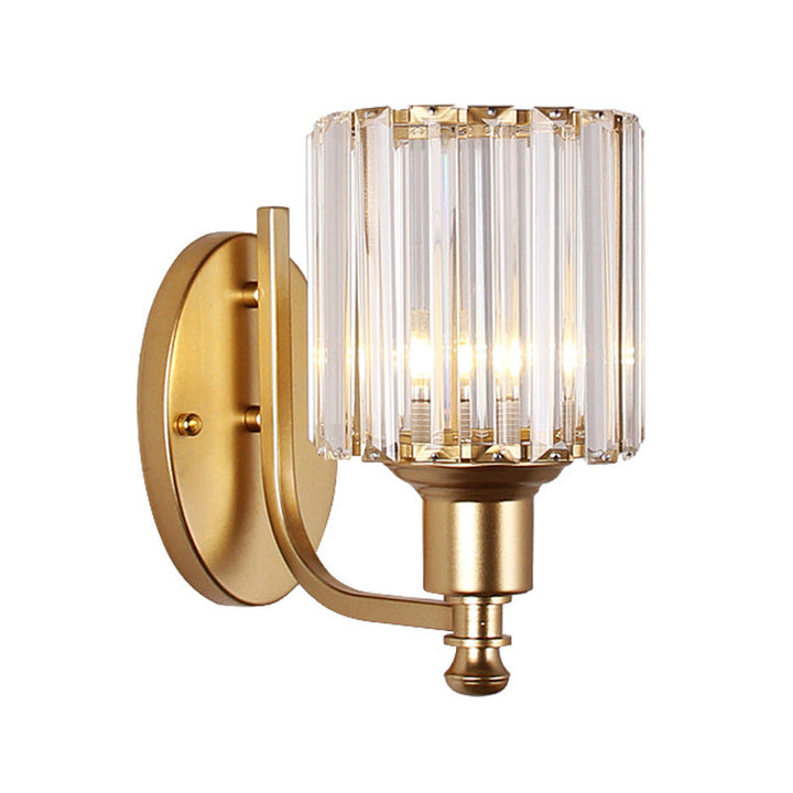 BowLift | Modernist Cylinder Wall Light Clear Crystal 1 Head Bedroom Wall Mounted Light with Curved Arm in Black/Gold