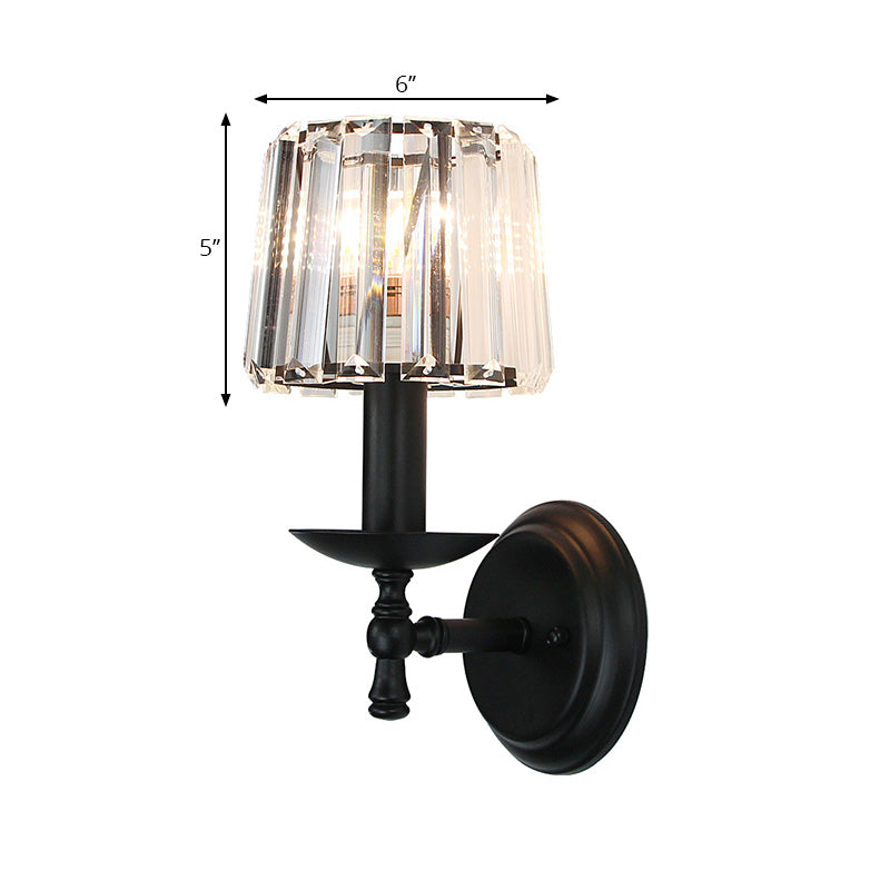 BowLift | Contemporary Cone Wall Lamp Clear Crystal 1 Head Nightstand Wall Sconces Light with Curved/Beam Arm in Black