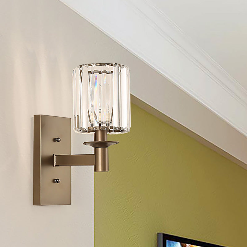 BowLift | Contemporary Cylinder Wall Lamp Clear Glass 1/2-Bulb Bedroom Wall Lamp with Rectangular Back Plate in Bronze