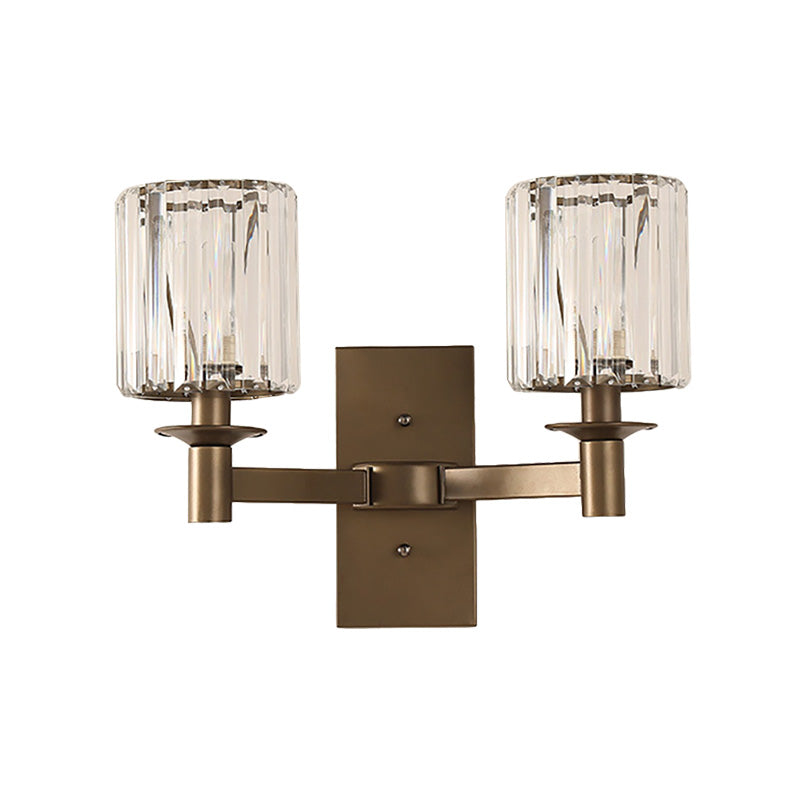 BowLift | Contemporary Cylinder Wall Lamp Clear Glass 1/2-Bulb Bedroom Wall Lamp with Rectangular Back Plate in Bronze