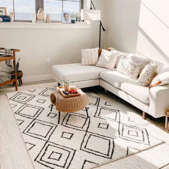 BowLift | Minimalistic diamond lines art rug multi-colored Southwestern rug synthetic washable non-slip pet-friendly rug for living room