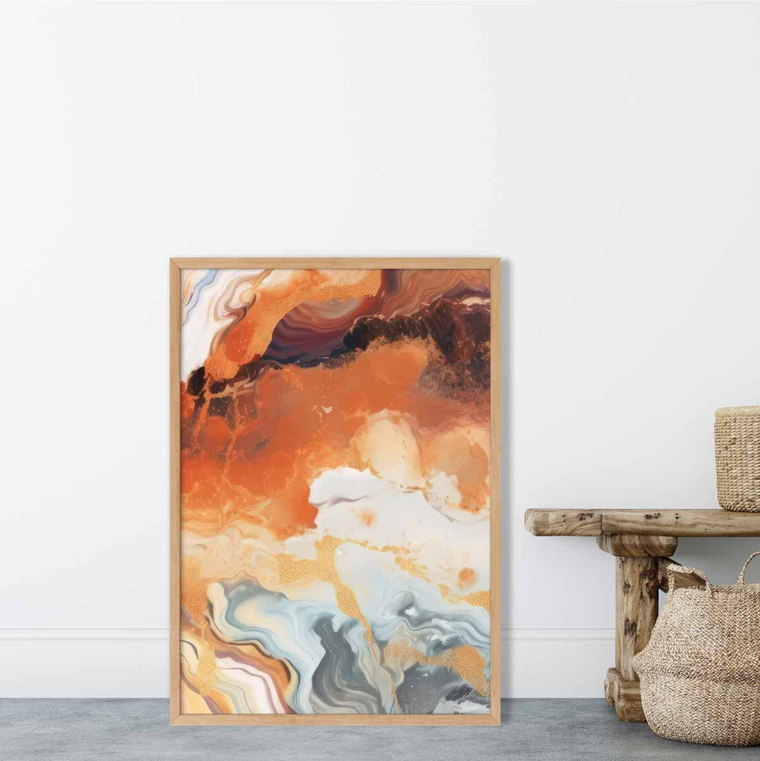Abstract Painting Liquid Art Print Orange Gray and Gold No. 6 | Bowlift