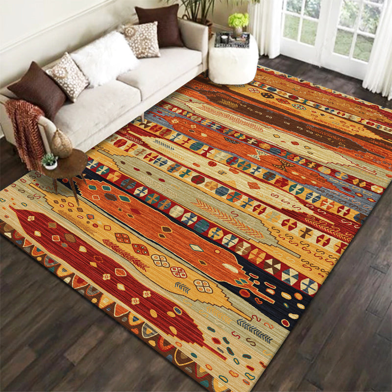 BowLift | Aesthetic Tribal Pattern Rug Multicolored Indian Rug Polyester Stain Resistant Washable Non-Slip Rug for Decor