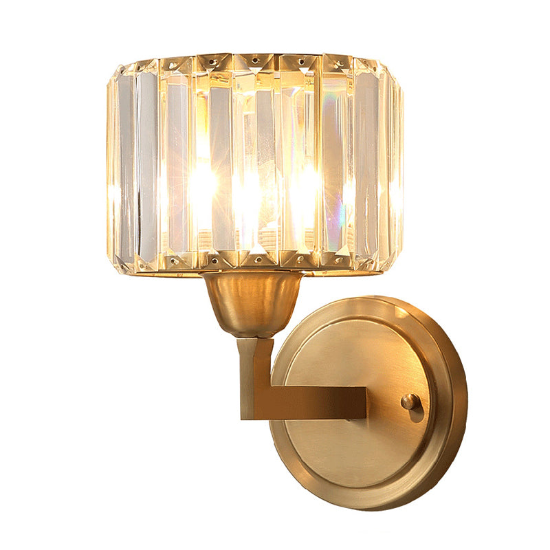 BowLift | Simple 1 Light Wall Mounted Lighting Brass Drum Wall Lamp with Crystal Shade