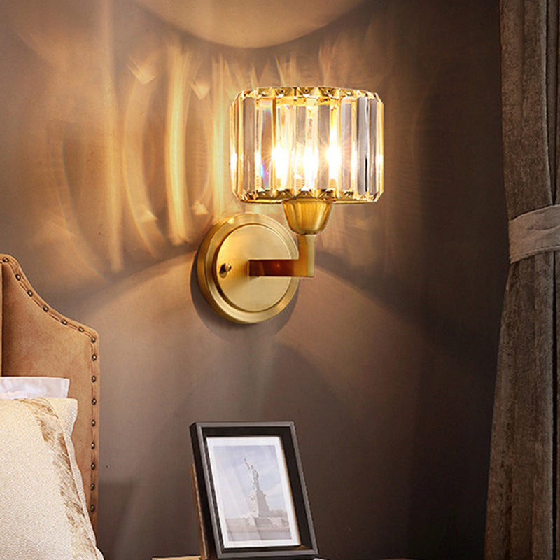 BowLift | Simple 1 Light Wall Mounted Lighting Brass Drum Wall Lamp with Crystal Shade