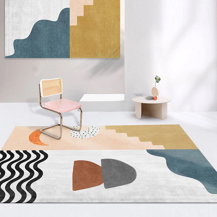 BowLift | Nordic Interior Rug Multicolor Color Block Abstract Print Rug Polyester Stain Resistant Non-Slip Back Machine Washable Rug