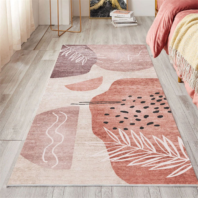 BowLift | Nordic Bedroom Carpet Multicolored Botanical Color Block Print Carpet Polyester Washable Non-slip Pet-friendly Carpet