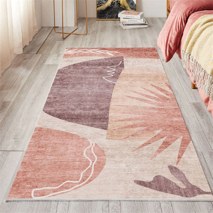BowLift | Nordic Bedroom Carpet Multicolored Botanical Color Block Print Carpet Polyester Washable Non-slip Pet-friendly Carpet