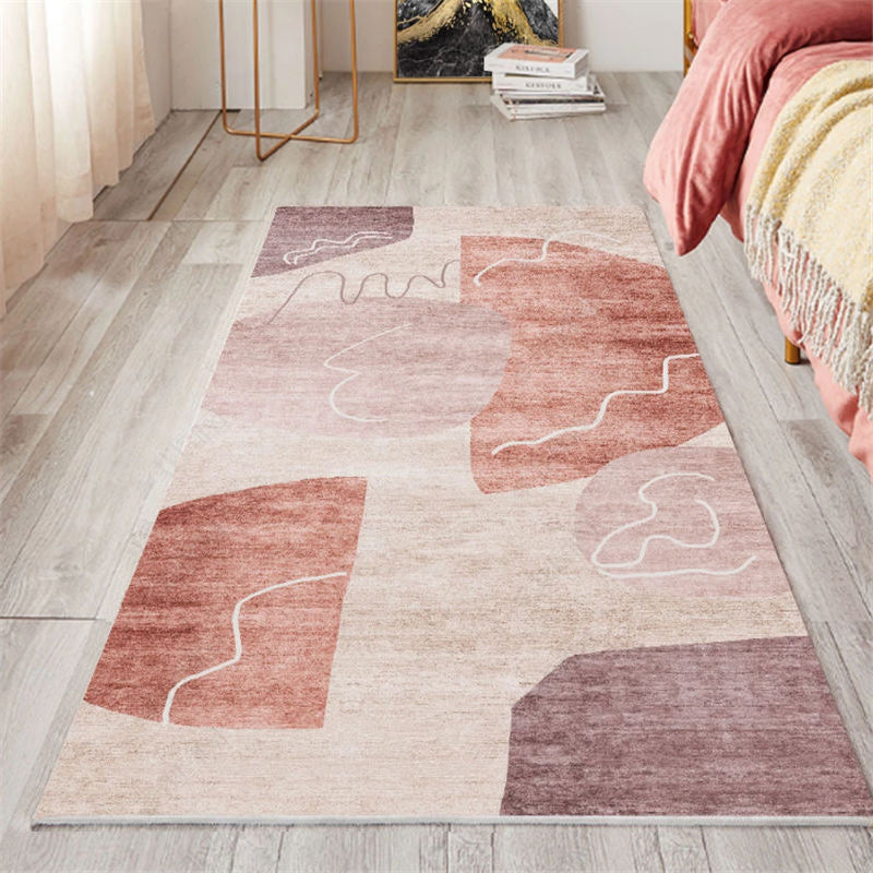 BowLift | Nordic Bedroom Carpet Multicolored Botanical Color Block Print Carpet Polyester Washable Non-slip Pet-friendly Carpet