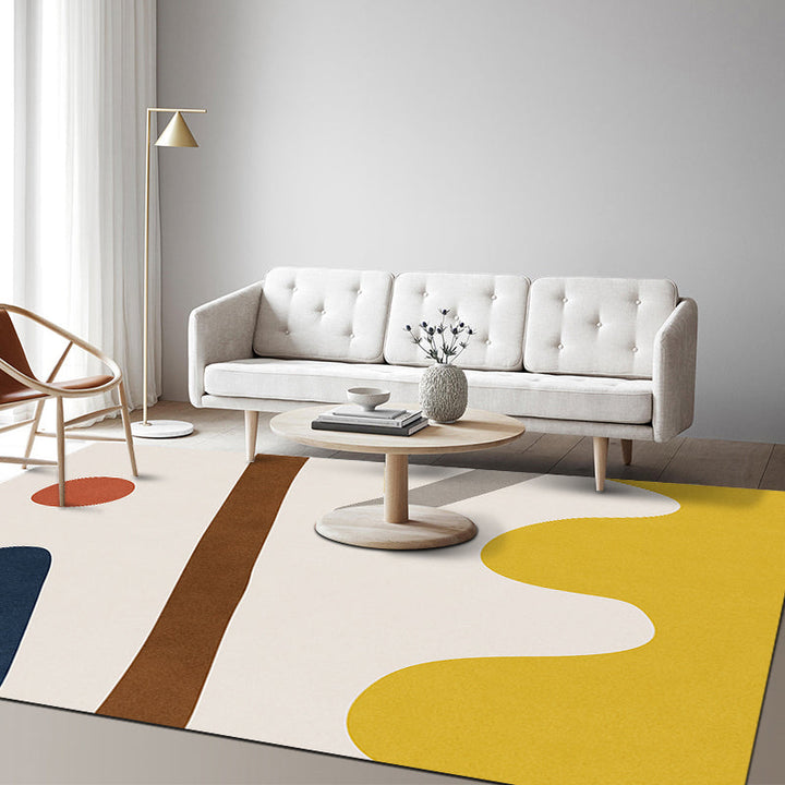 BowLift | Multicolor Abstract Art Printed Rug Polypropylene Minimalist Area Rug Machine Washable Non-Slip Back Stain Resistant Rug for Large Space