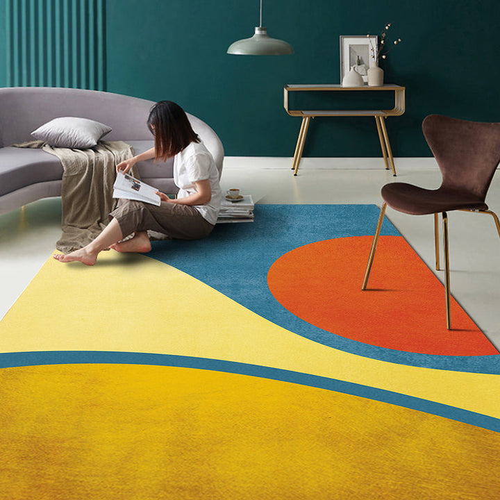 BowLift | Multicolor Abstract Art Printed Rug Polypropylene Minimalist Area Rug Machine Washable Non-Slip Back Stain Resistant Rug for Large Space