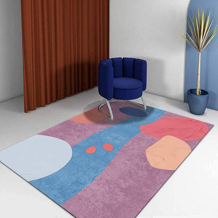 BowLift | Multicolor Abstract Art Printed Rug Polypropylene Minimalist Area Rug Machine Washable Non-Slip Back Stain Resistant Rug for Large Space