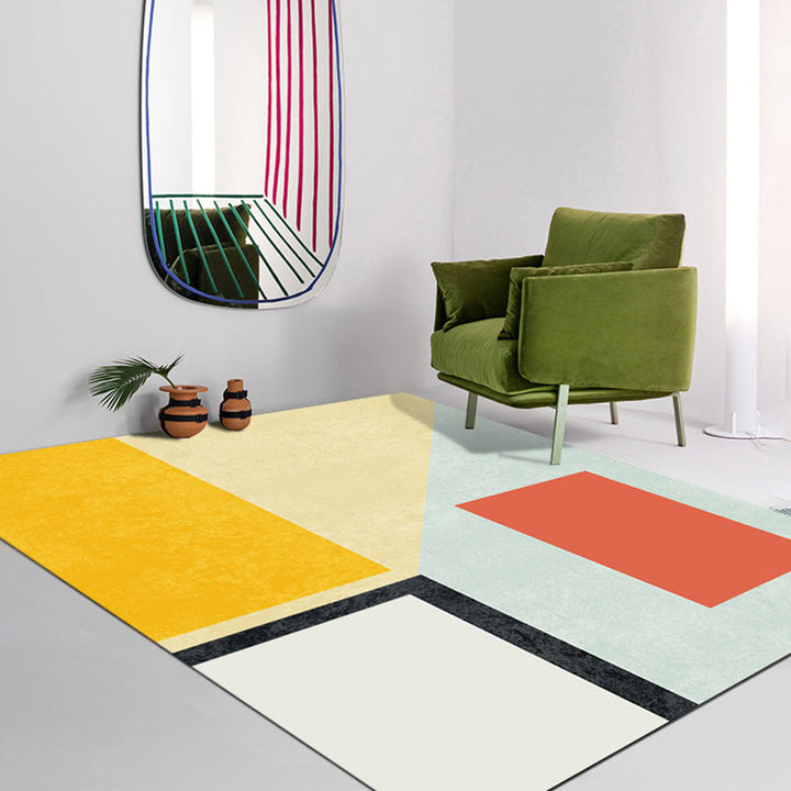 BowLift | Multicolor Abstract Art Printed Rug Polypropylene Minimalist Area Rug Machine Washable Non-Slip Back Stain Resistant Rug for Large Space