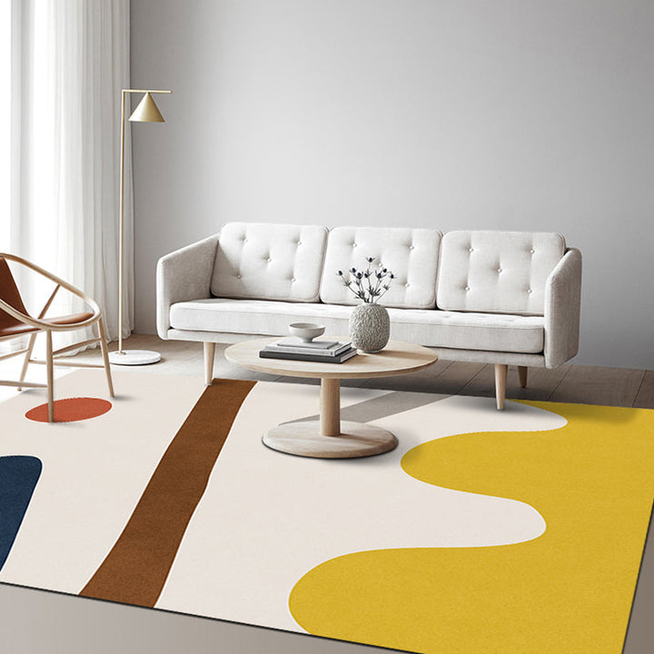 BowLift | Multicolor Abstract Art Printed Rug Polypropylene Minimalist Area Rug Machine Washable Non-Slip Back Stain Resistant Rug for Large Space