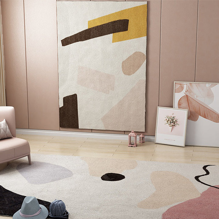 BowLift | Multi Color Scandinavian Style Rug Polyester Abstract Water-Color Block Print Rug Stain Resistant Machine Washable Anti-Slip Backing Rug for Home
