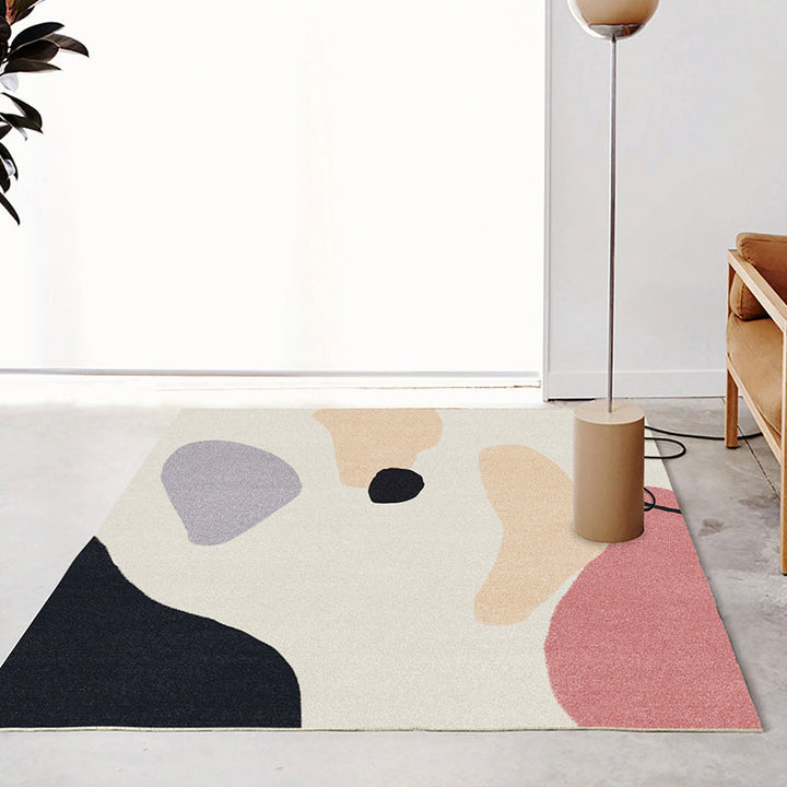 BowLift | Multi Color Scandinavian Style Rug Polyester Abstract Water-Color Block Print Rug Stain Resistant Machine Washable Anti-Slip Backing Rug for Home