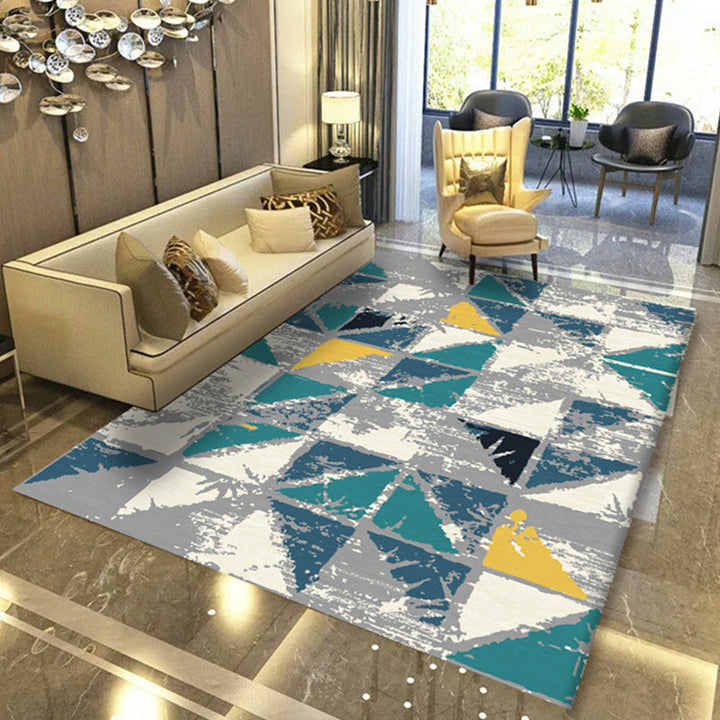 Modern geometric abstract patterned rug Multicolor synthetic rug non-slip pet-friendly machine washable rug for the living room | Bowlift