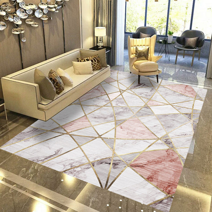 Modern geometric abstract patterned rug Multicolor synthetic rug non-slip pet-friendly machine washable rug for the living room | Bowlift