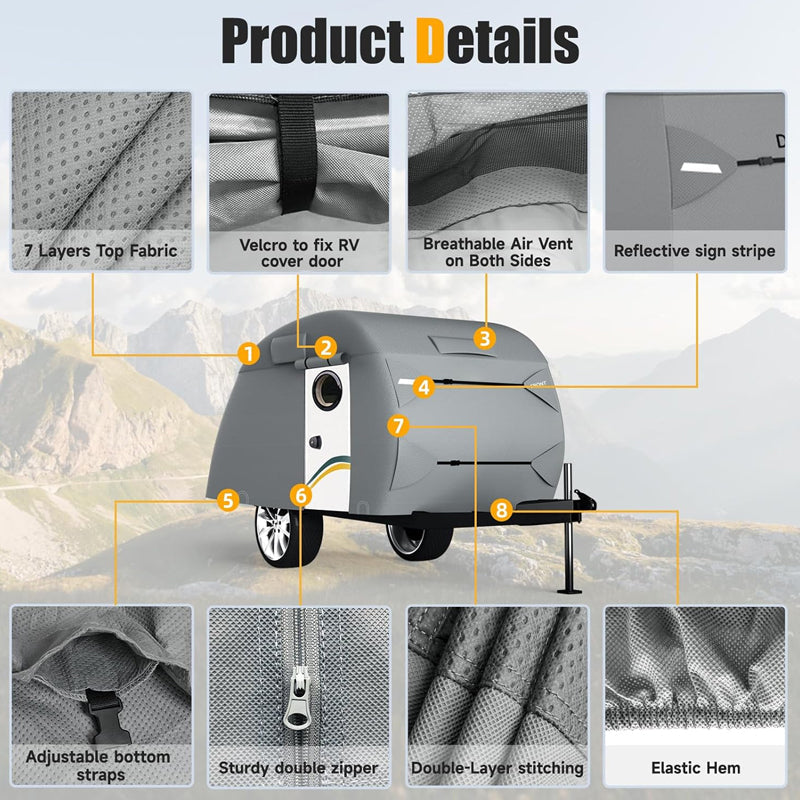 BowLift | Teardrop Trailer Cover Fit for 8'-10' Trailers Tear-Resistant Travel Trailer Cover 7 Layers Trailer Cover
