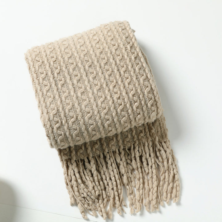 Cozy Textured Fringe Throw Blanket