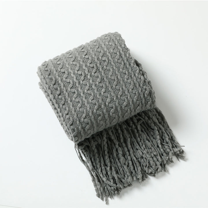 Cozy Textured Fringe Throw Blanket