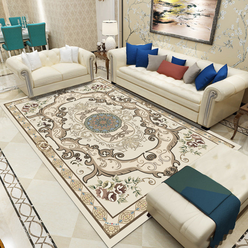 BowLift | Olden Floral Pattern Carpet Multicolored Polyester Indoor Rug Non-Slip Backing Pet Friendly Rug for Living Room