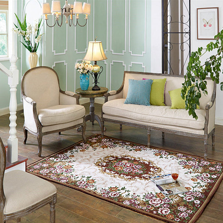 BowLift | Multicolored Living Room Carpet Nostalgia Floral Pattern Area Rug Synthetic Non-Slip Back Stain Resistant Carpet