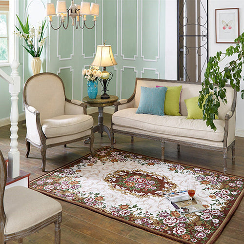 BowLift | Multicolored Living Room Carpet Nostalgia Floral Pattern Area Rug Synthetic Non-Slip Back Stain Resistant Carpet