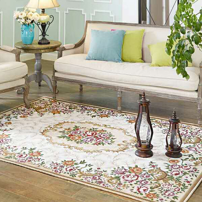 BowLift | Multicolored Living Room Carpet Nostalgia Floral Pattern Area Rug Synthetic Non-Slip Back Stain Resistant Carpet