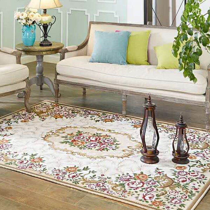 BowLift | Multicolored Living Room Carpet Nostalgia Floral Pattern Area Rug Synthetic Non-Slip Back Stain Resistant Carpet