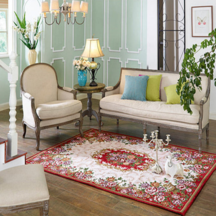 BowLift | Multicolored Living Room Carpet Nostalgia Floral Pattern Area Rug Synthetic Non-Slip Back Stain Resistant Carpet