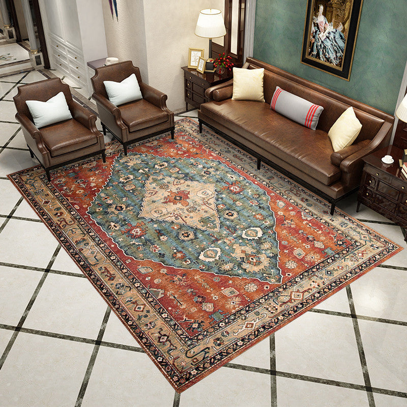 Western Living Room Rug Multi-Color Geo Print Area Rug Synthetic Non-Slip Back Pet-Friendly Rug | Bowlift