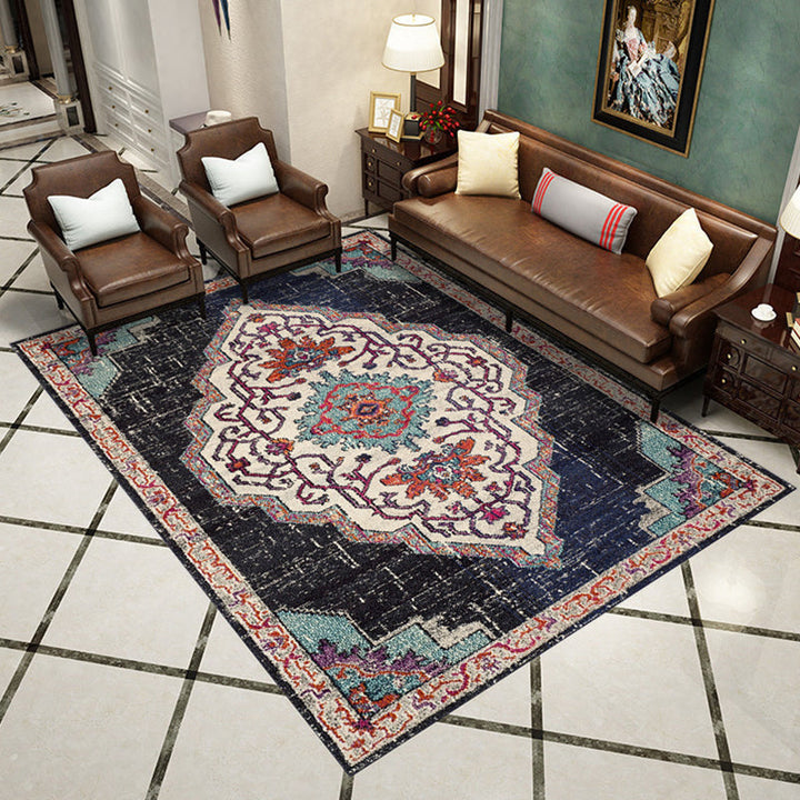 Western Living Room Rug Multi-Color Geo Print Area Rug Synthetic Non-Slip Back Pet-Friendly Rug | Bowlift
