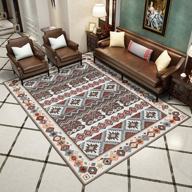 Western Living Room Rug Multi-Color Geo Print Area Rug Synthetic Non-Slip Back Pet-Friendly Rug | Bowlift