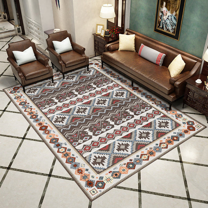 Western Living Room Rug Multi-Color Geo Print Area Rug Synthetic Non-Slip Back Pet-Friendly Rug | Bowlift