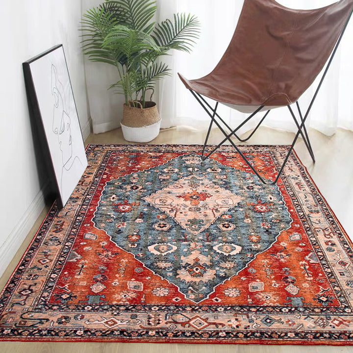 Lässiger Shabby Chic Teppich Bunt Geometrisches Muster Teppich Rutschfeste Rückseite Fleckenresistenter Teppich für den Raum | Bowlift