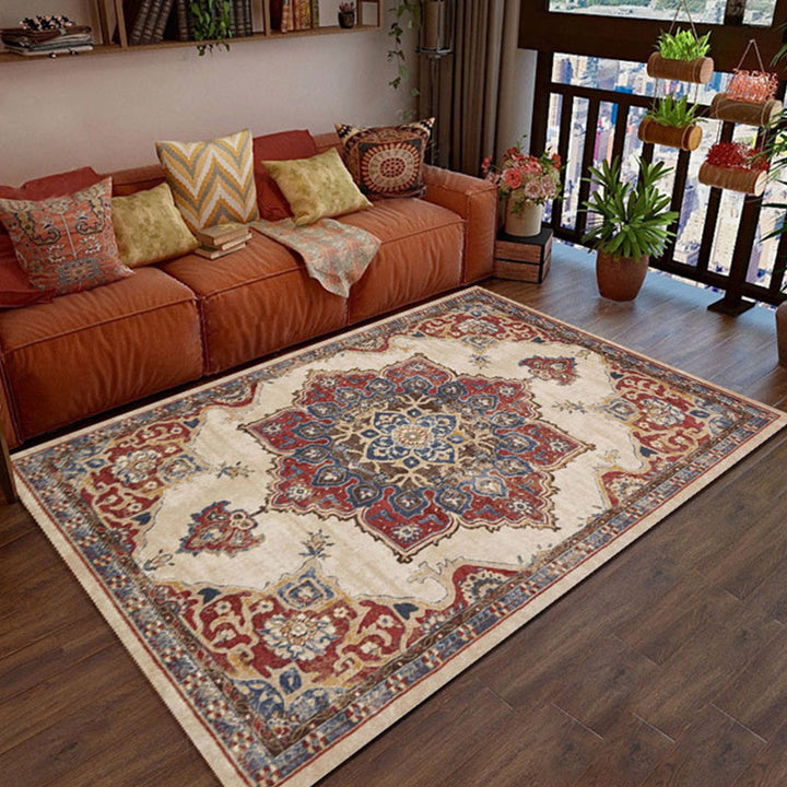 Lässiger Shabby Chic Teppich Bunt Geometrisches Muster Teppich Rutschfeste Rückseite Fleckenresistenter Teppich für den Raum | Bowlift